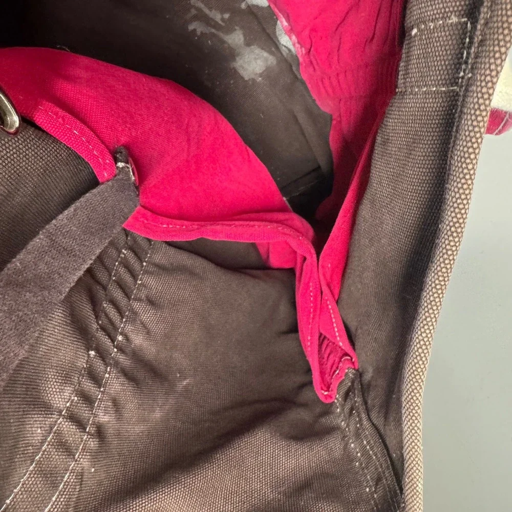 Lands End Brown Pink Canvas Tote Bag Colorblock Large Cotton Carryall 386290